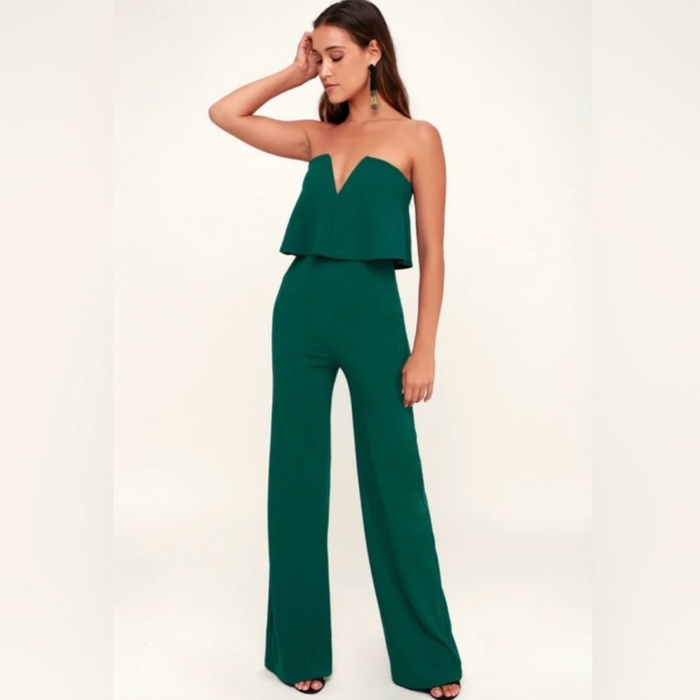 Lulu's Emerald Green Strapless Jumpsuit
